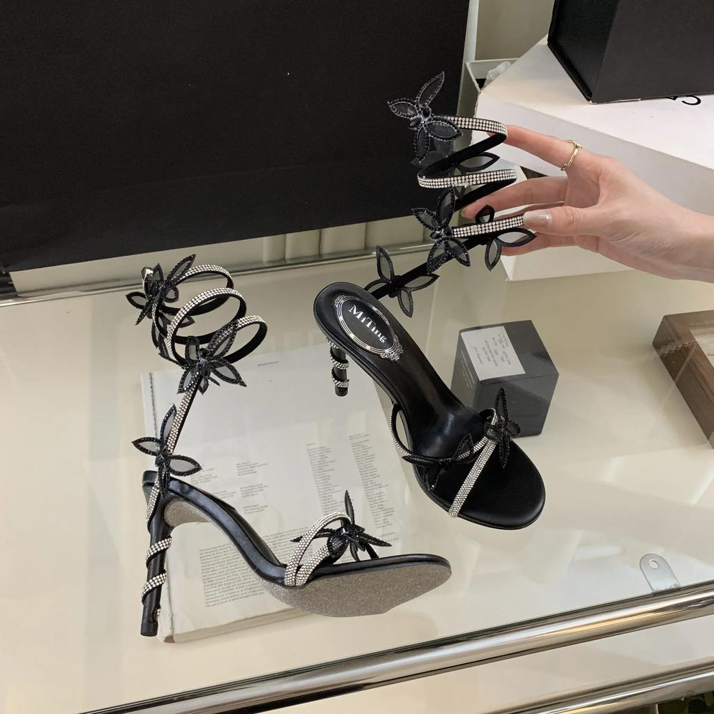 Summer Fashion Pumps Rhinestone Butterfly Snake Shape Ankle Strap Women's High Heel Sandals Catwalk Banquet Wedding Shoes
