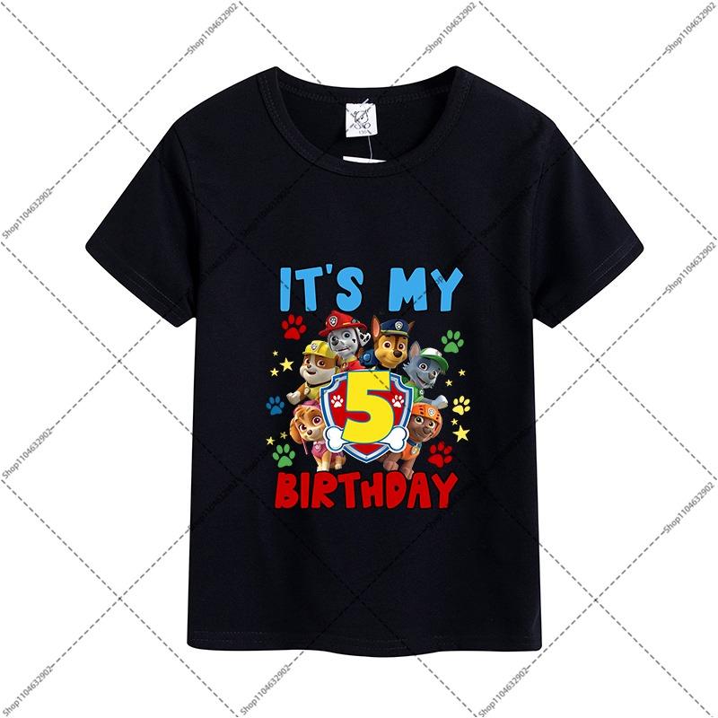 Paw Patrol Children Birthday T-shirts Cartoon Anime Numbers 1-9 Printed Tops Boys Girls Summer Clothes Kids Party T-shirt