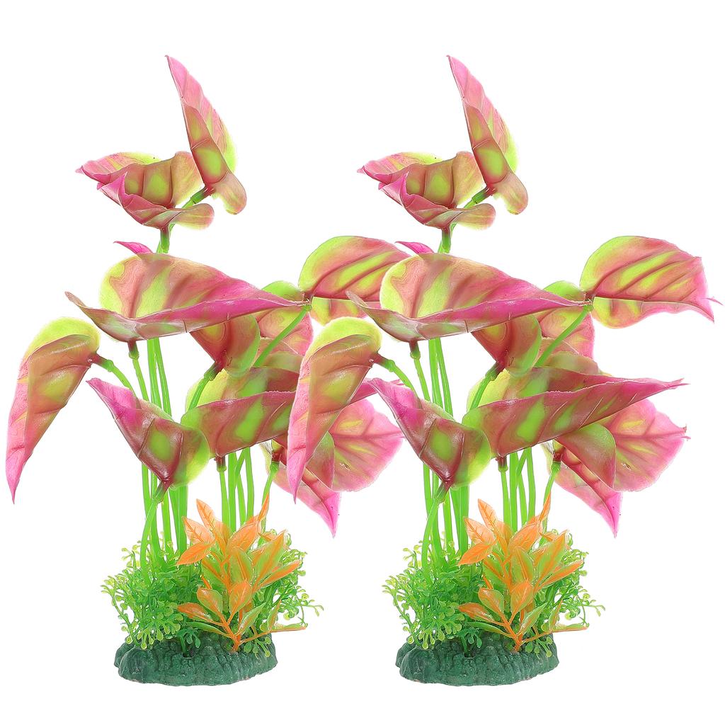 2 Pcs Aquarium Plants Large Fish Tank Decorations Vibrant Colored Easy Clean Artificial Stable Base L Scape Tools Terrarium