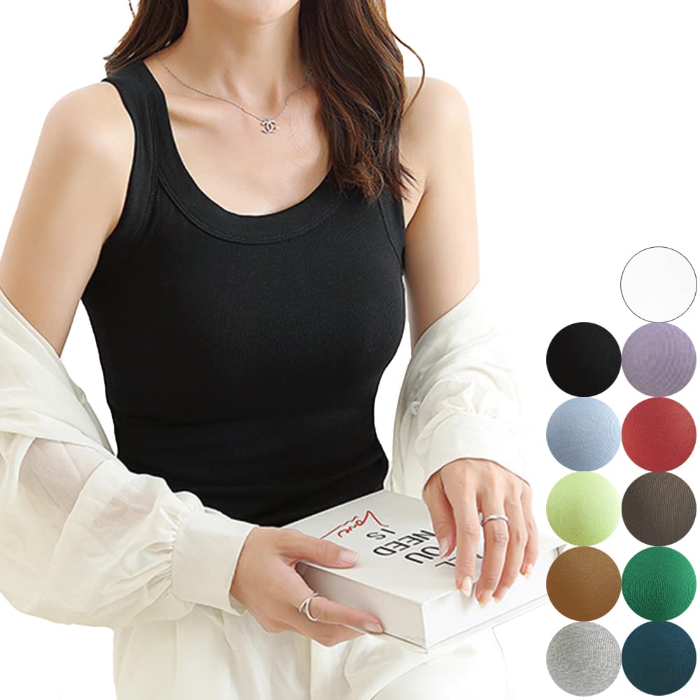Tank Neat Underarm Sweat Soft To Hidden Bra No Safe Ribbed No Easy To Slimming Look Tank Tops 2 [Angel's Closet] Women's Tops, Fit, Absorbent,