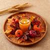 Fall Candle Ring for Pillar Artificial Candle Garland Decor Harvest Maple Leaves Pumpkins Berries Garland for  Fall Thanksgiving