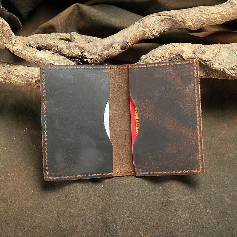 Super Thick Retro Pickup Bag, Hand-Embossed Id Bag, Simple Two-Fold First-Layer Leather Bank Card Change Bag