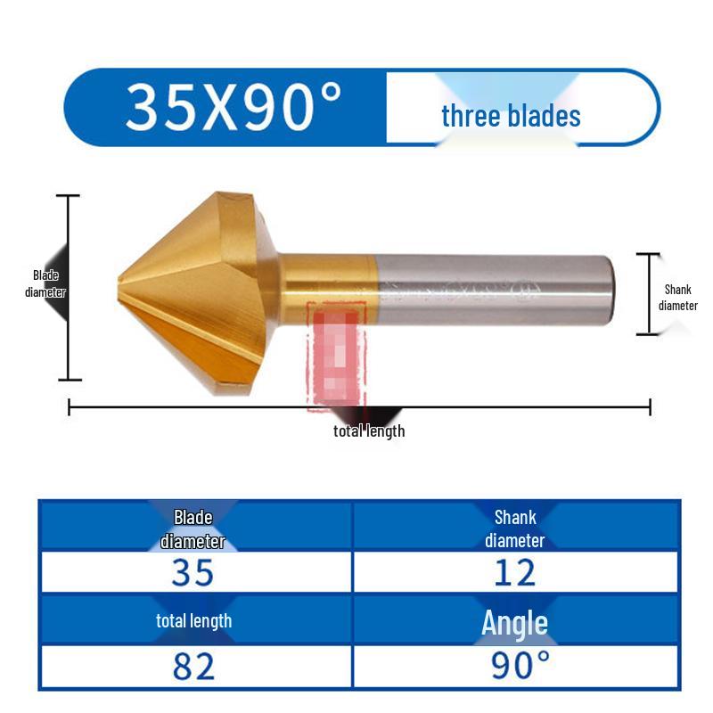 90° Titanium-Coated Chamfering Tool, Single/Three-Flute, 45° Countersink and Deburrer for Stainless Steel.