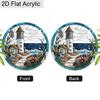 Acrylic Coastal Lighthouse with Ocean and Flowers Suncatcher, Stained Glass Effect Window Hanging Ornament for Nautical & Beach Lover Gifts