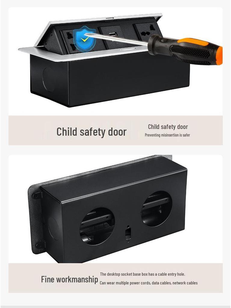 Multifunctional Pop-up Power Socket with USB and Three-Hole Design for Desks