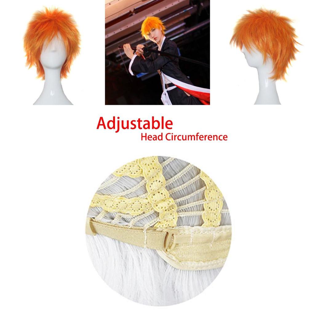 Bright Bleach Kurosaki Ichigo Wig Cosplay Hairpiece Adult Party Prop