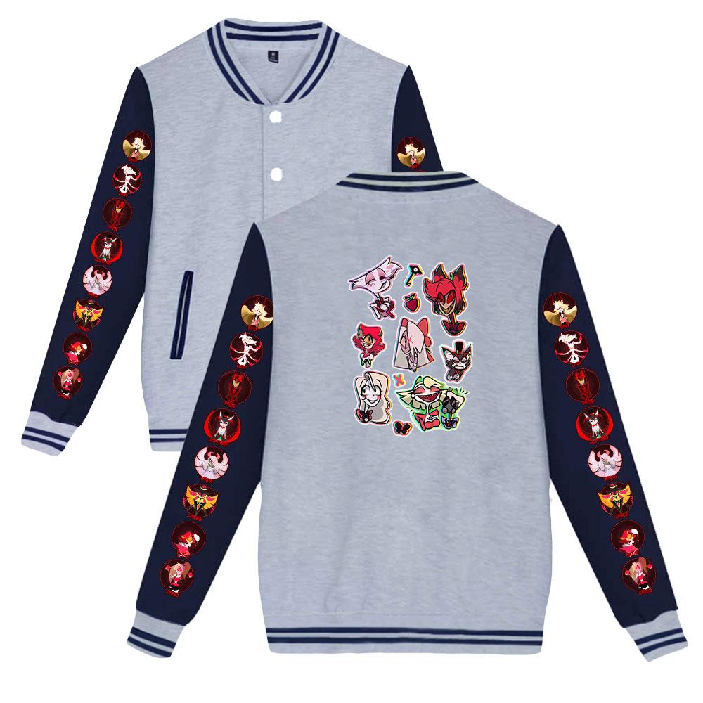 Unisex Fashion for Fans of Hazbin Hotel Printed Baseball Sweatshirt Women Men Outdoor Sport Jackets