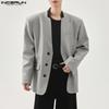 INCERUN Oversized Men V Neck Long Sleeve Plaid Print Casual Loose Thin Blazer Coats
