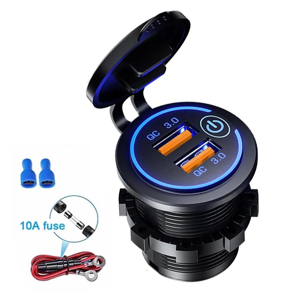 Dual USB Charger Socket Adapter Waterproof Power Outlet 4.2A LED Light for 12V/24V Car Boat Marine RV Motorcycle Truck