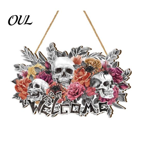 Ghost Wall Ornament Vintage Wooden Halloween Welcome Door Hanger, Pumpkin Skull Witch Farmhouse Hanger Sign, Hanging Decor for Front Porch Decoration