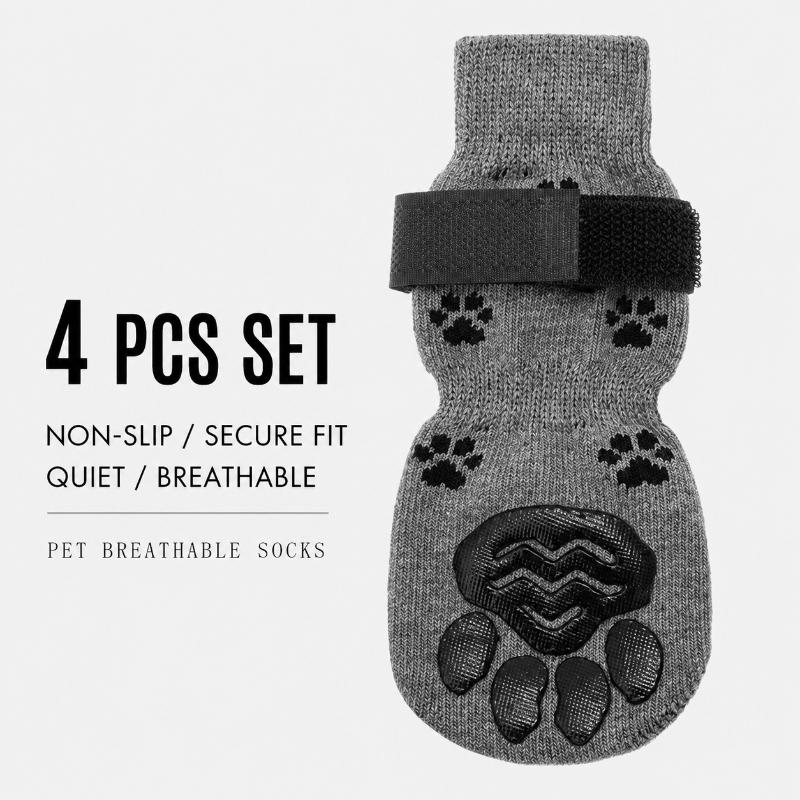 4Pcs Anti Slip Cotton Dog Socks Anti-fall Silent Indoor Paw Covers for Medium Large Dogs