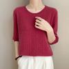 Spring New Knitted Sweater Women's Short-sleeved Crew Neck Pullover Carved Thin Five-quarter-sleeved Top Large-size Bottoming Shirt
