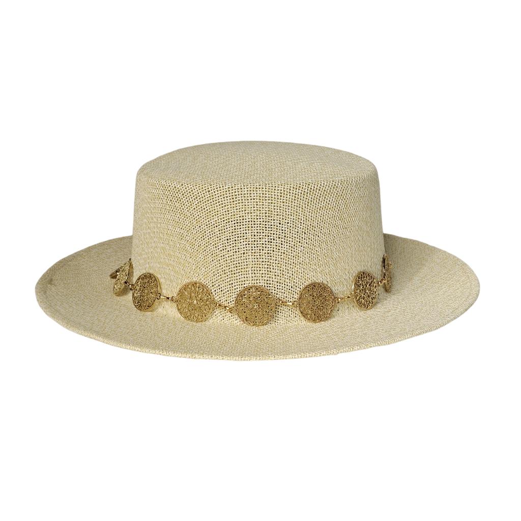 Metal Chain Beach Sun Straw Hats for Women UV Sun Protection Wide Brim Travel Party Hat Hollow Design Boater sombrero de paja