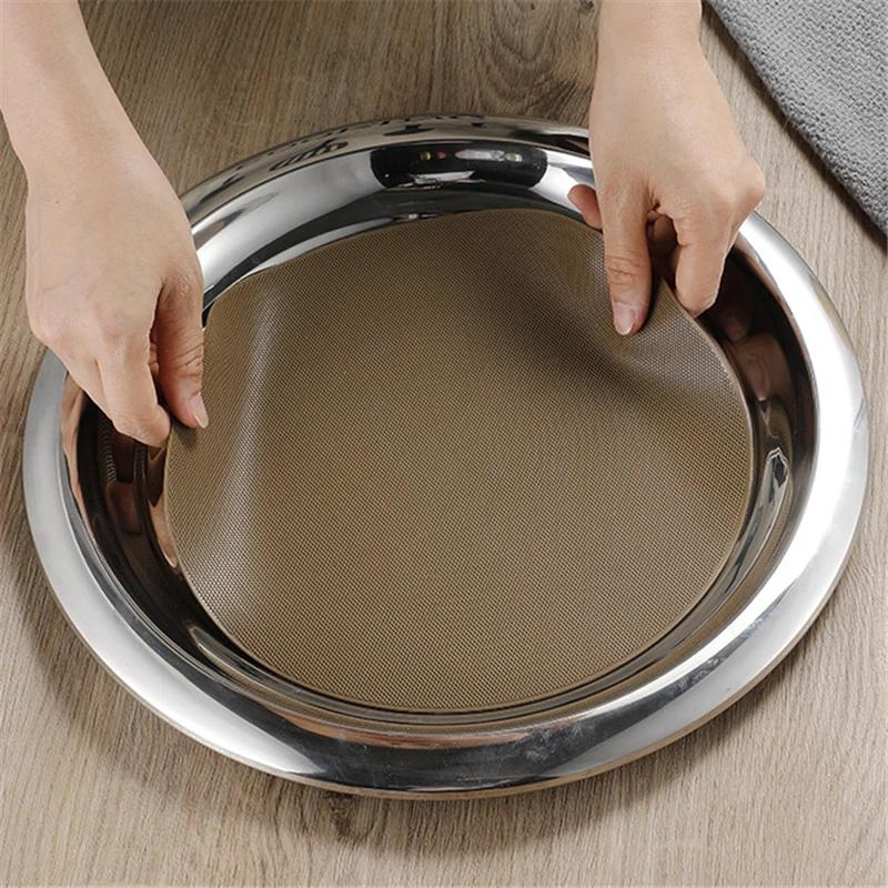 Thickened Round Fruit Plate Dining Plate Equipped with Anti Slip Pad Tray Tea Tray Service Disk Thickened Stainless Steel Plate