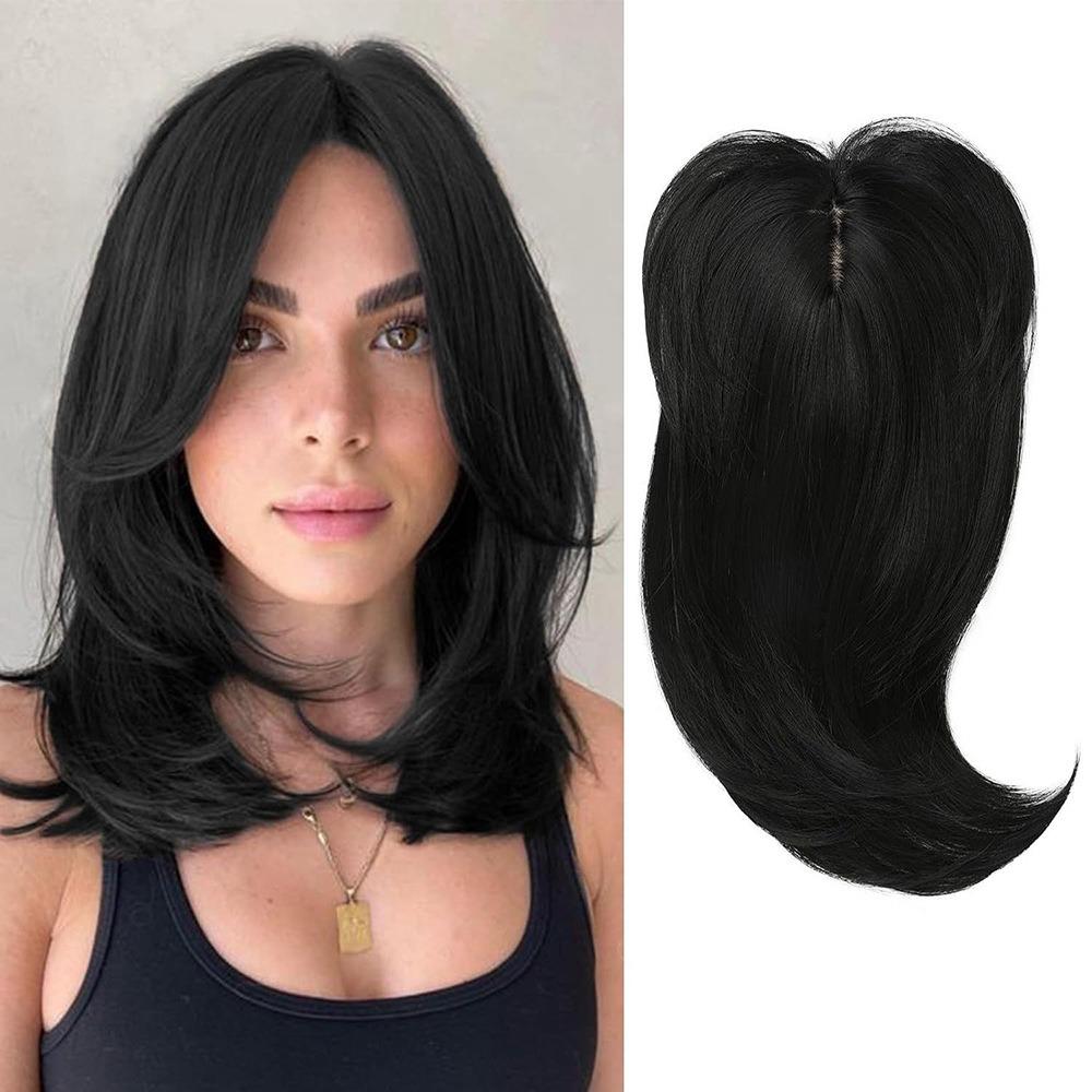 Straight Layered Hair Topper with Bangs Ombre Natural Topper Hairpieces for Women