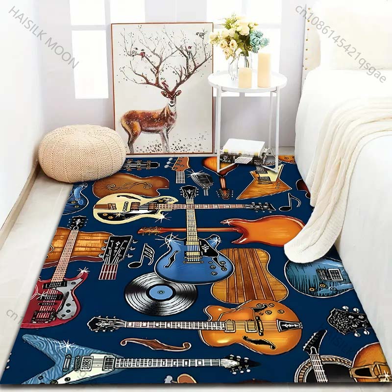 1 ks Koberec se vzorem rockové kytary, basy, hudebního nástroje, do obývacího pokoje, ložnice, k posteli, podlahová rohožka, domácí dekorace, velký rozměr, luxusní dárek