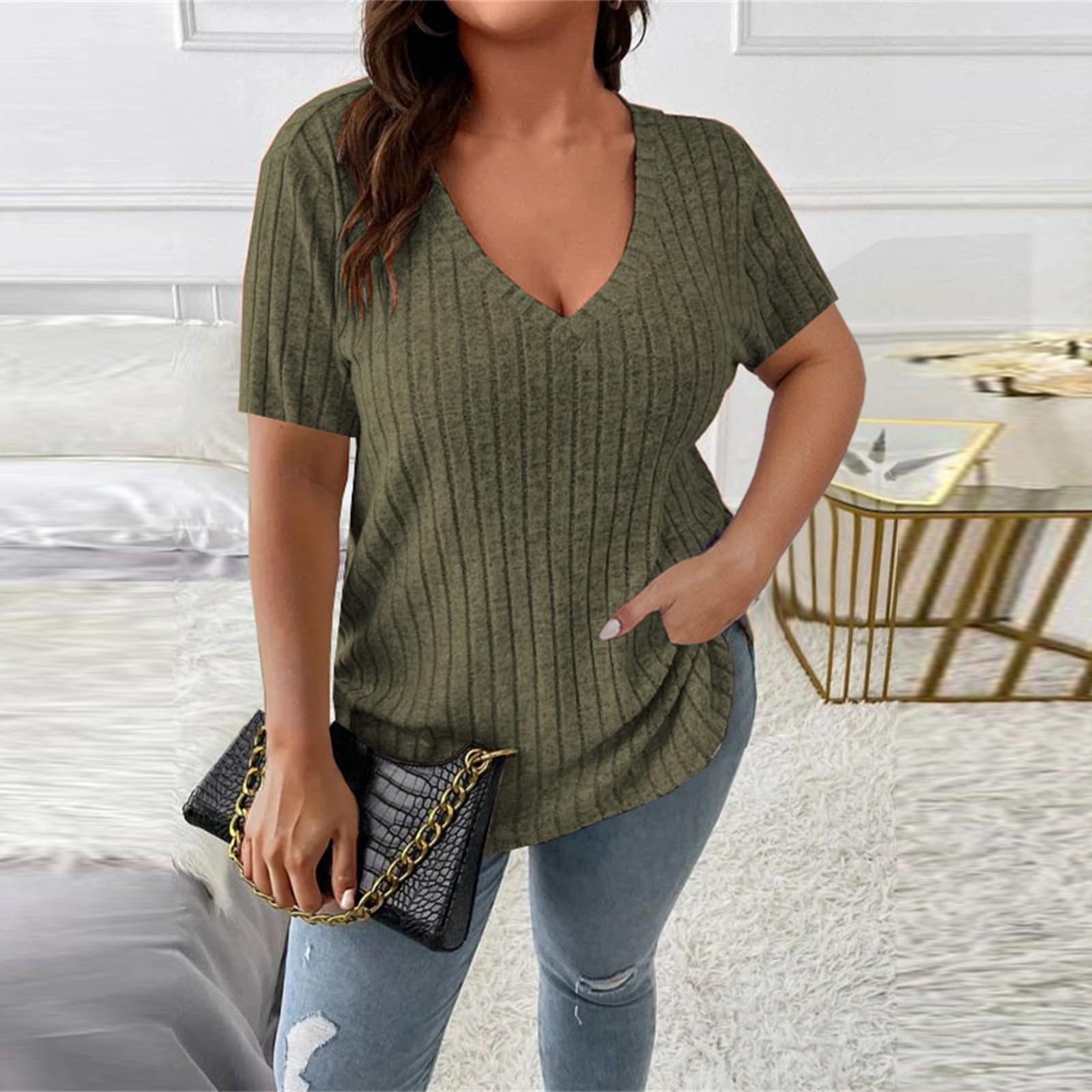 

Женская свободная однотонная футболка большого размера с коротким рукавом и ложным карманом XXXL