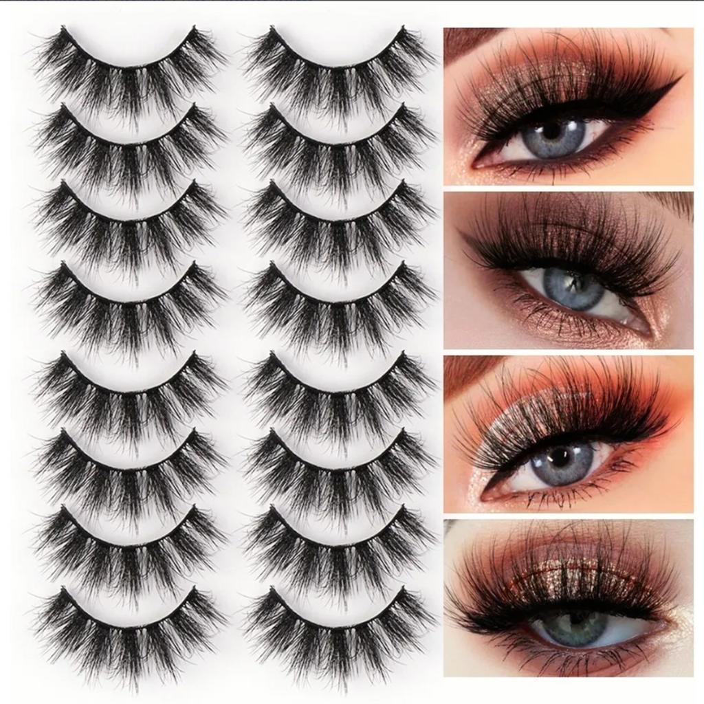 8 Pairs False Eyelashes Enlarge Eyes Soft Dense Long 3D Three Dimensional Curly False Eyelashes