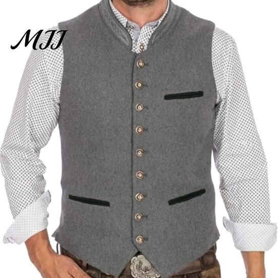 Men Oktoberfest Waistcoat Vest, Traditional Costume Waistcoat, Stand-Up Collar Button-up Vintage European Style Formal Vest Gilet, Retro
