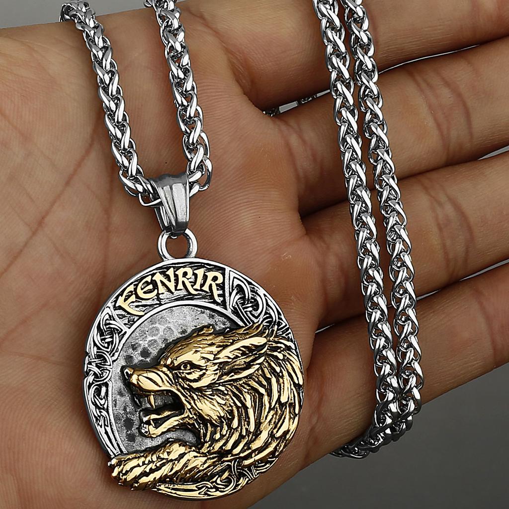 Viking Fenrir Wolf Mystic Rune Pendant Men's Fashion Trend Amulet 316L Stainless Steel Pendant Necklace Party Gift Jewelry