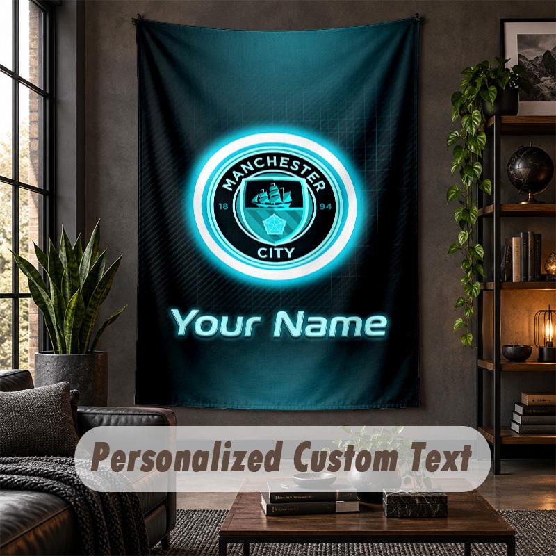 Wall Tapestry Manchester City Print Custom Name Text Wall Hanging Home Decor