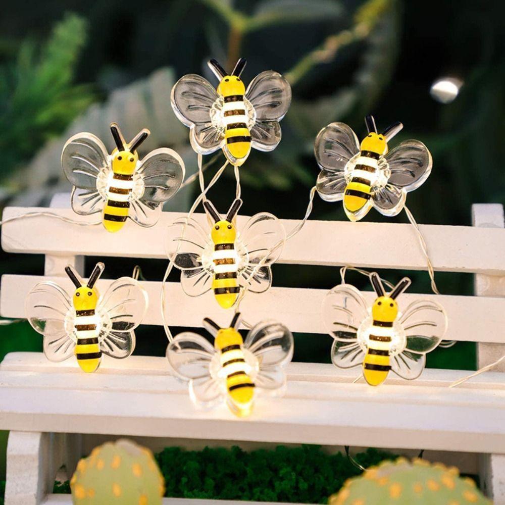 Cute Little Bee LED String Lights Waterproof Plastic Bees Fairy String Lights 2m 20LED Bee Flower Lights Garden Patios Bedroom