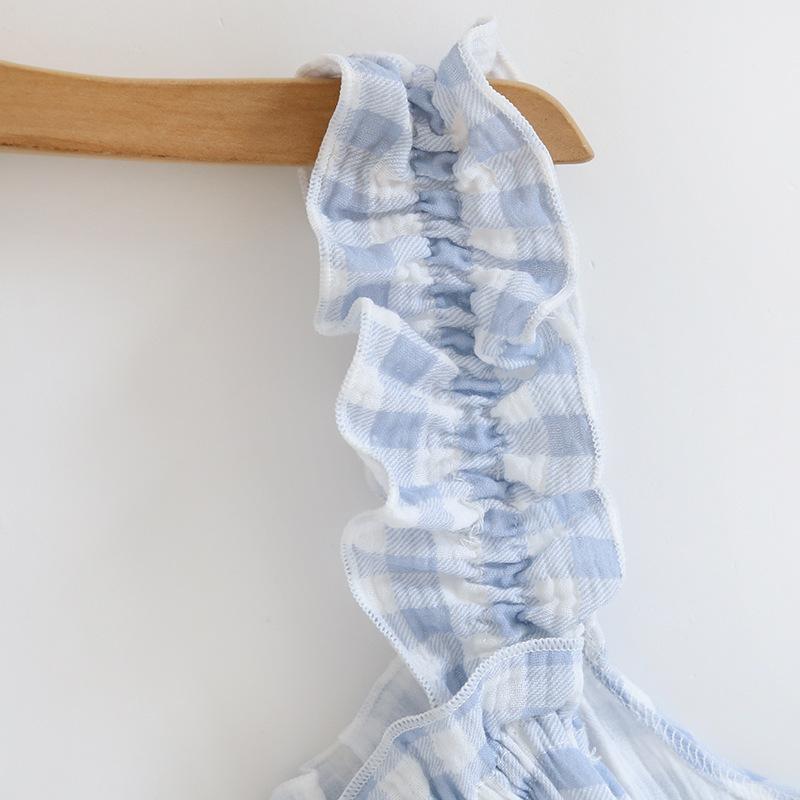 Damen Sommer Baumwollgarn Reine Baumwolle Dünn Träger Nachthemd Locker Mittellang Süß und Lieblich Langes Hauskleid Sexy
