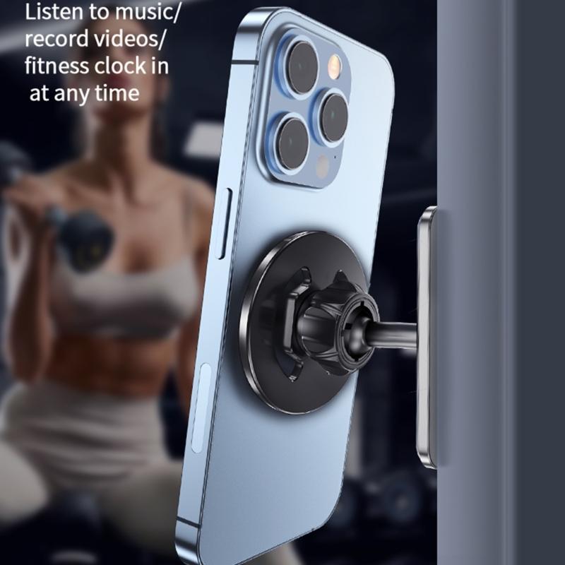 Magnetic Base Phone Mount Bracket Universal for Most Mobile Phone Rotating Aluminum Stand Holder for GYM Metal Surfaces