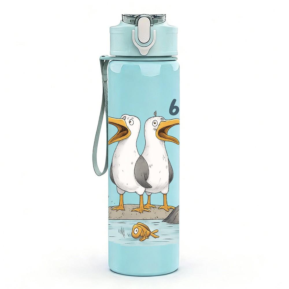 1PC Geese Number Six Seven Print 750ml Color Plastic Sports Water Bottle Leakproof Flip Straw Lid Suitable for Sports Office Home Use