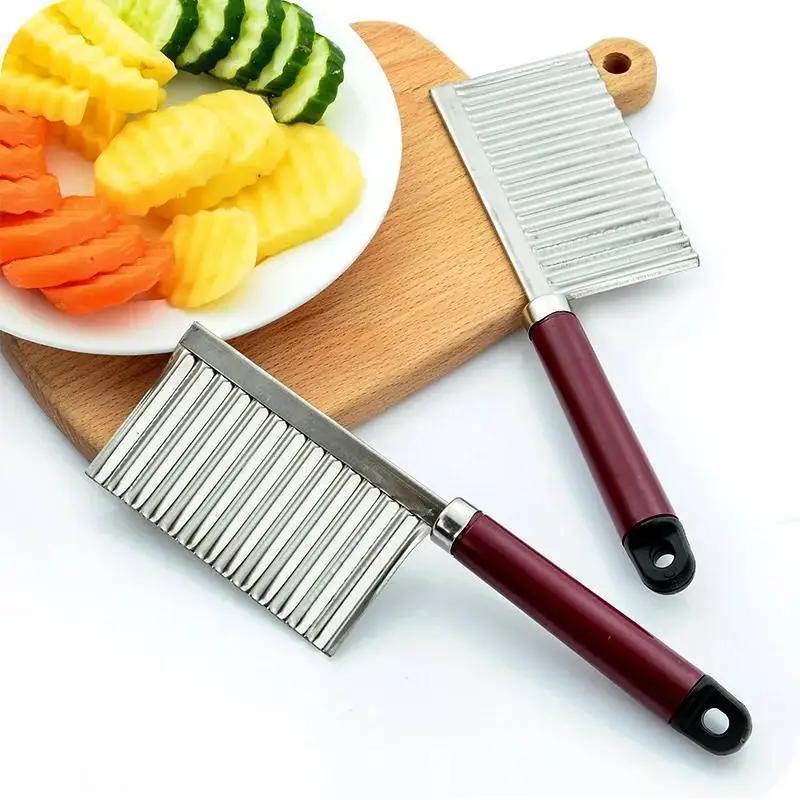 New Stainless Steel Potato Chip Slicer Dough Vegetable Fruit Crinkle Wavy Slicer Knife Potato Cutter Chopper
