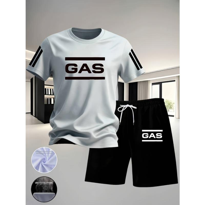 

Men s suit GAS printing simple and fashionable summer men s short-sleeved T-shirt with fashionable men s shorts suit casual and comfortable home wear 8XL