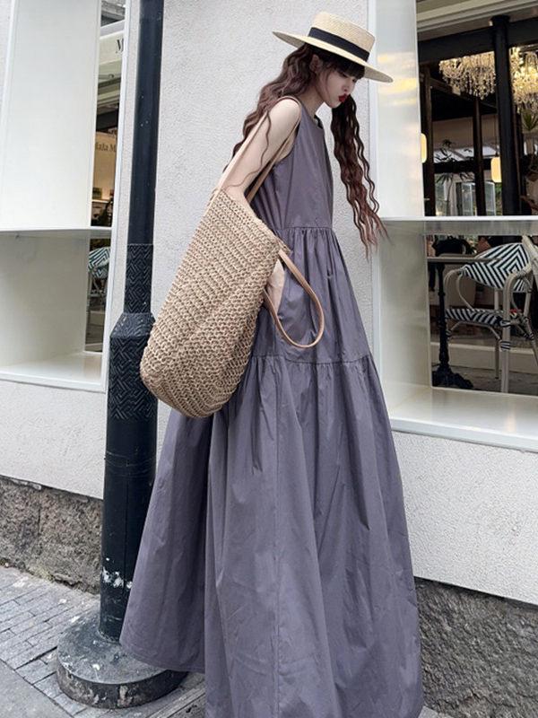 Plus Size Sleeveless Slimming Long Dress - BF Style Casual Round Neck Pullover Skirt
