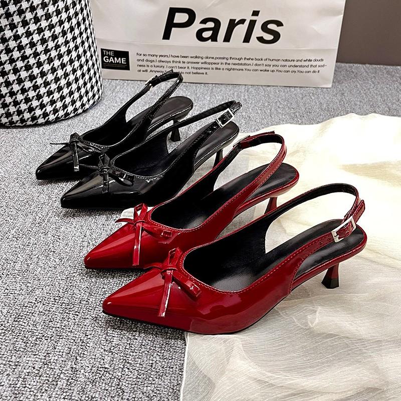 Fashion 2025 Fashion Buckle Straps Women's Closed Toe Sandals Bow Tie Thin Heels Outdoor Dress Pointed Toe Shoes for Daily Wear Sandals