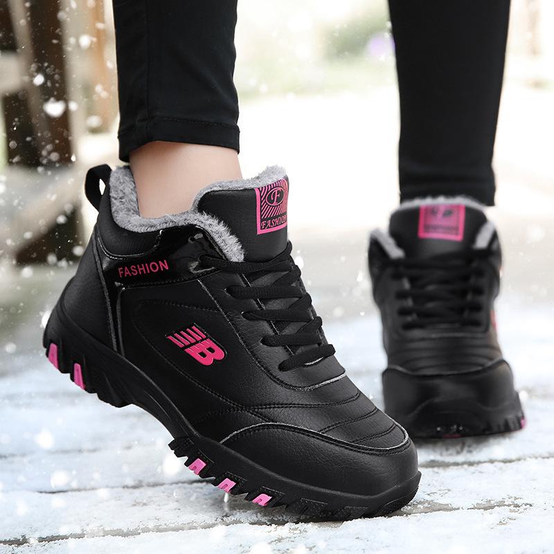 Women's Cotton Shoes Snow Boots Walking Shoes Women's Soft Sole Non-slip Leather Surface Waterproof Lightweight Casual Shoes Warm Cotton Shoes
