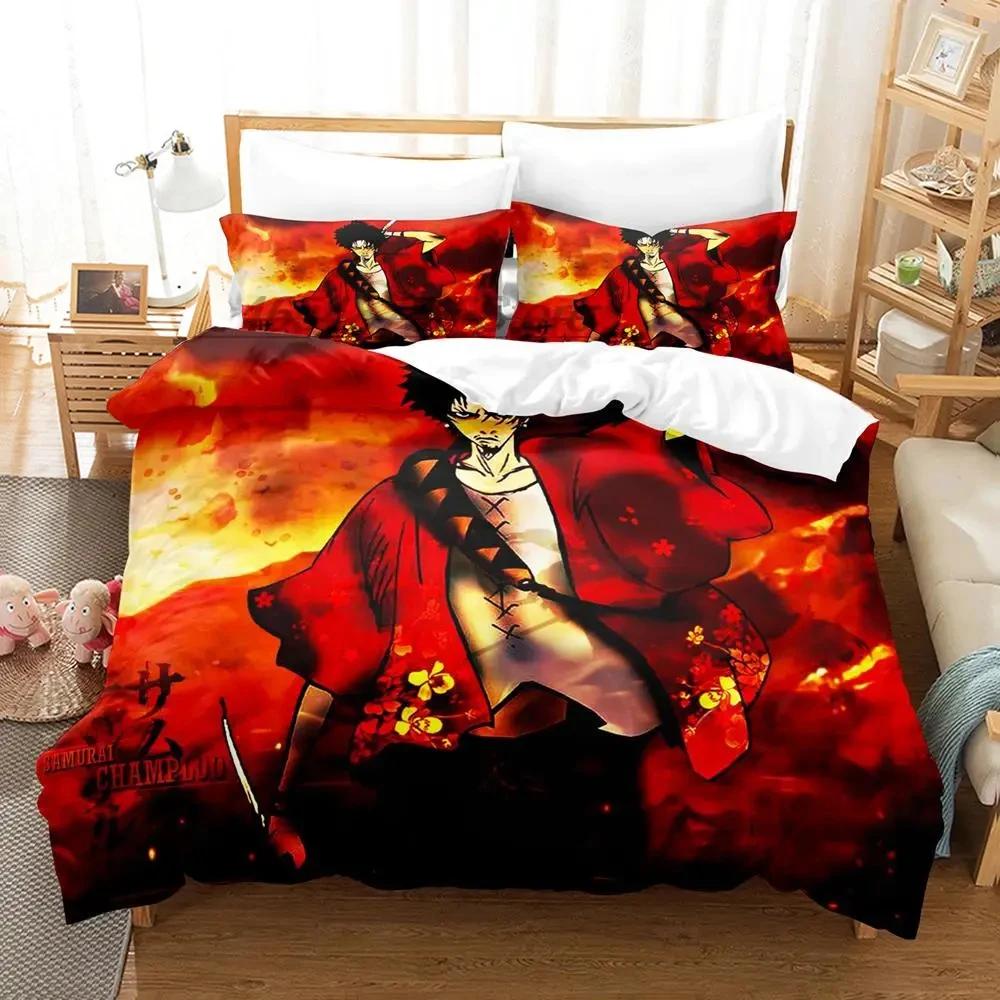 

Samurai Champloo Bedding Set Single Twin Full Queen King Size Aldult Duvetcover 3D Anime Bed Sheet Set for Boys Bedroom EU single(135x200cm)