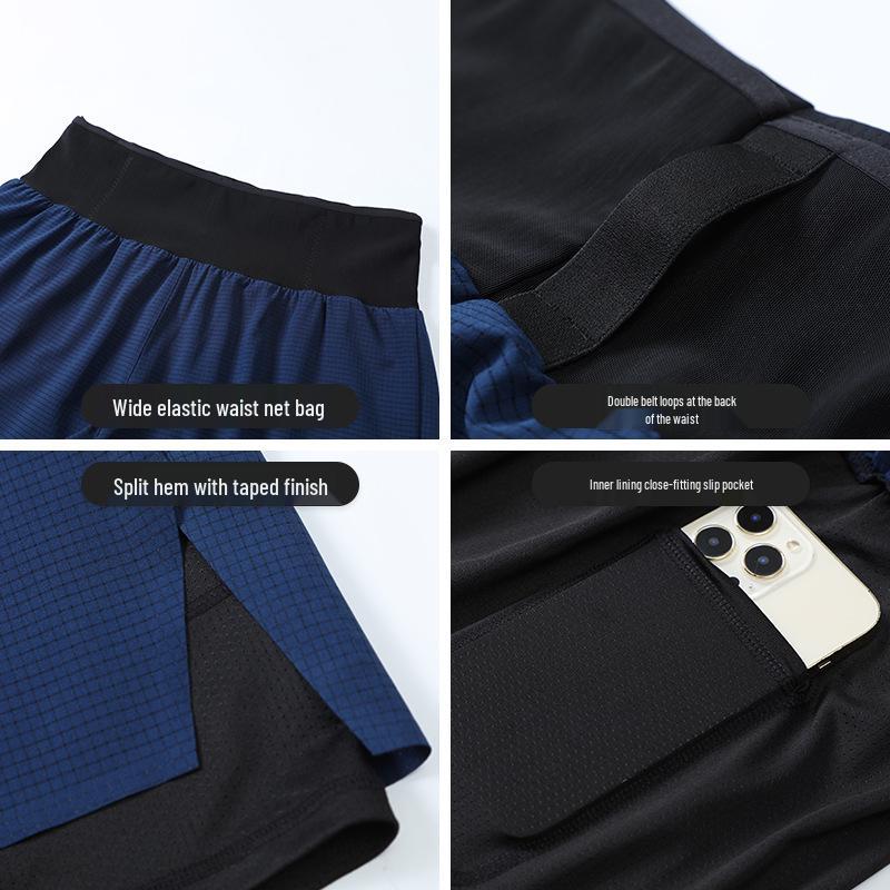 Men's Double-Layer Outdoor Multi-Pocket Fitness Shorts