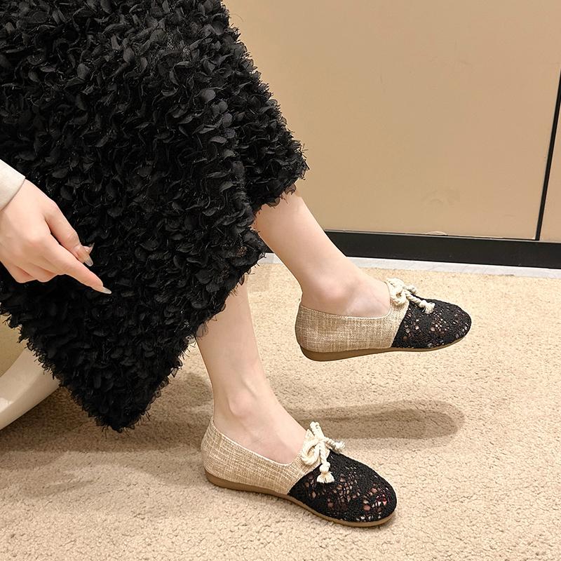 Fashion Summer Women Hollow Out Mesh Breathable Loafers Shoes Ladies Korean Lace Slip On Beige Fats Shoes Zapatos De Mujer New 2025