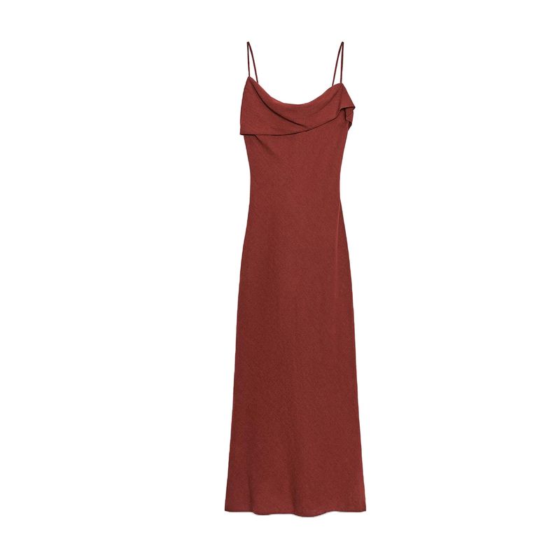 

Autumn New Women clothes French style Socialite Vertical Neckline Blended Sling Midi Dress 8478730 Burgundy S