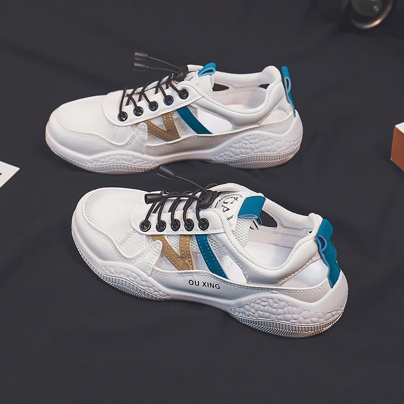 

Женские весенне-летние белые повседневные корейские кроссовки — плоские, дышащие, с полым дизайном (HY101) 40 белый/зелёный