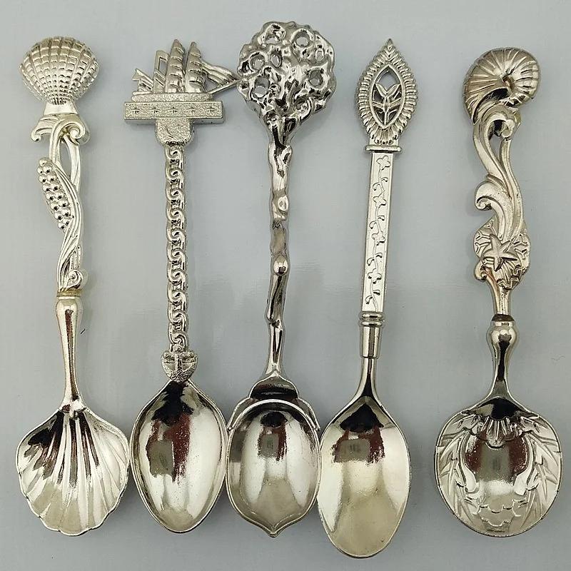 5pcs/set Creative Coffee Spoon Western-style Tableware Three-dimensional Spoon Set Solid Color Stainless Steel Soup Rice Spoon