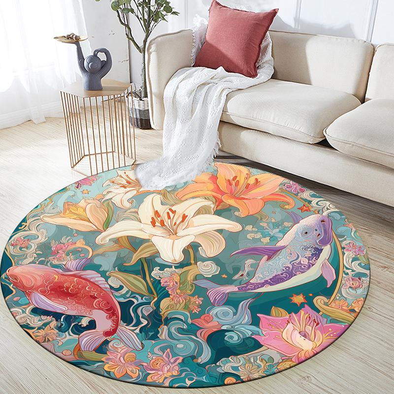 Flowers pattern round rug,Carpet Rug for Living Room Bedroom Sofa Playroom Decor,Non-slip Floor Mat,Holiday Gifts and Birthday Gifts.