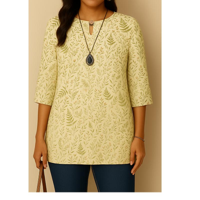 Casual Blouse, Vintage Style, For Women, Floral Print, O Neck, Three Tribal Sleeves, Elegant Loose Top