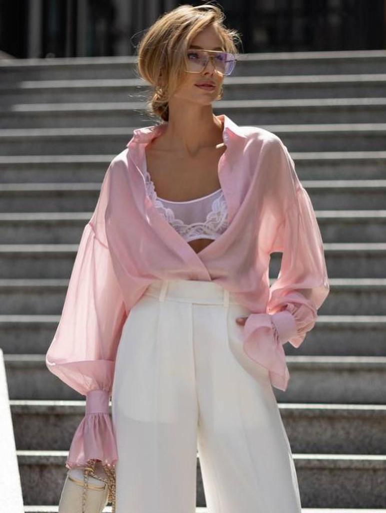 2025 European & American Women's Loose Lantern Sleeve Long Shirt