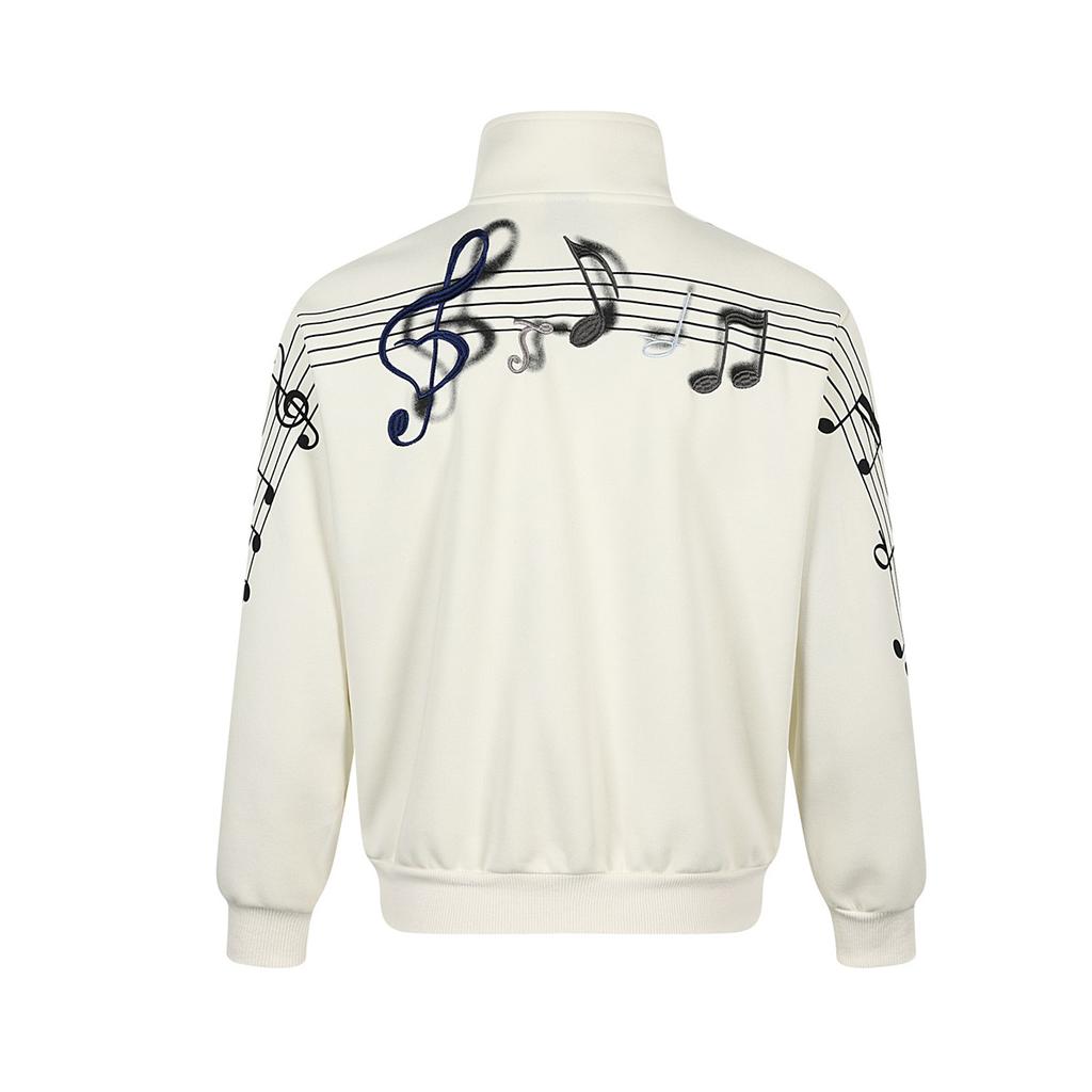 Men's American Sports Stand-up Neck Sweater Music Note Embroidery Jersey Cardigan Jacket