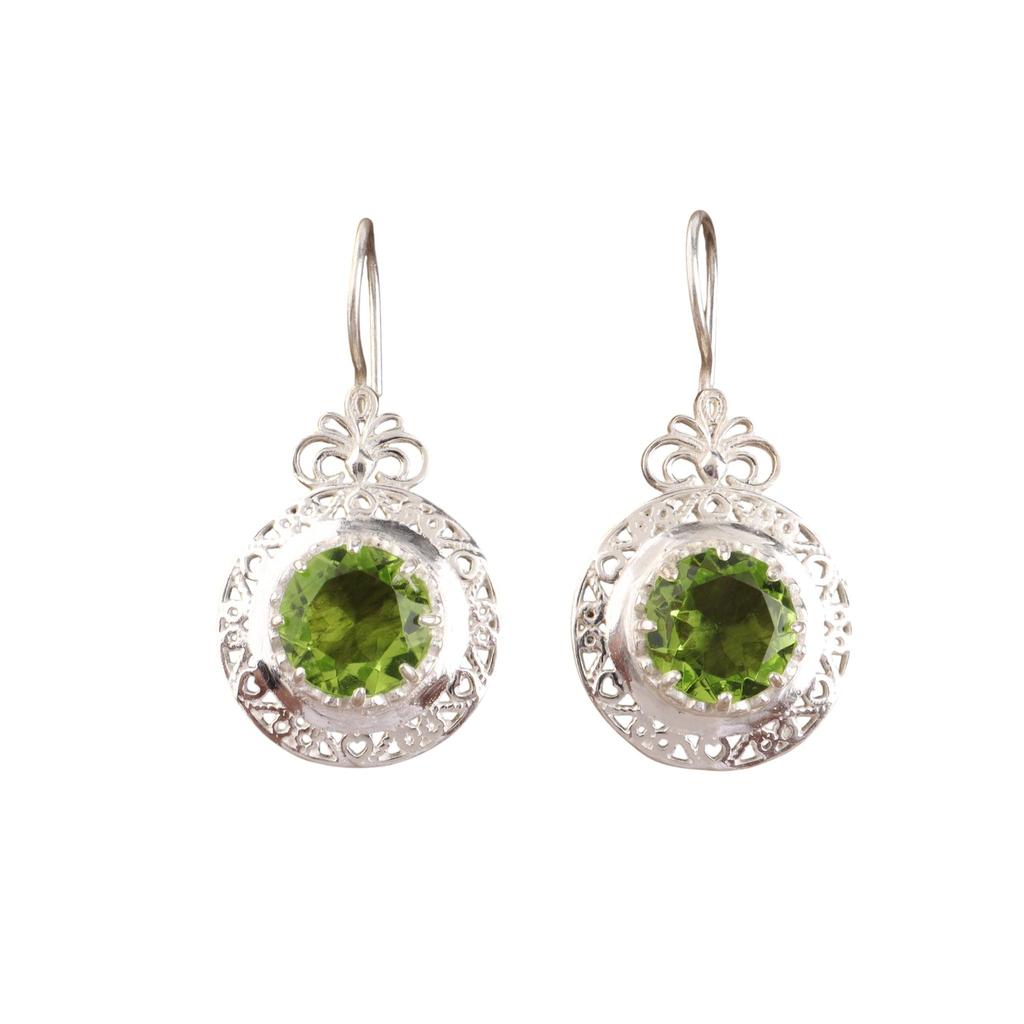 Peridot Edelstein Silber Ohrring 1,5", 925 Sterlingsilber Peridot Schmuck, Designer Ohrring für Damen, Geburtsmonat August Geschenk CE-25-3