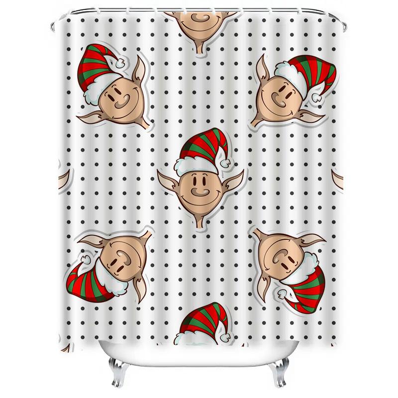 TU Cute Santa Claus Shower Curtain Christmas Holiday Bathroom Decor Festive Pattern Waterproof Fabric Home Decor Gift