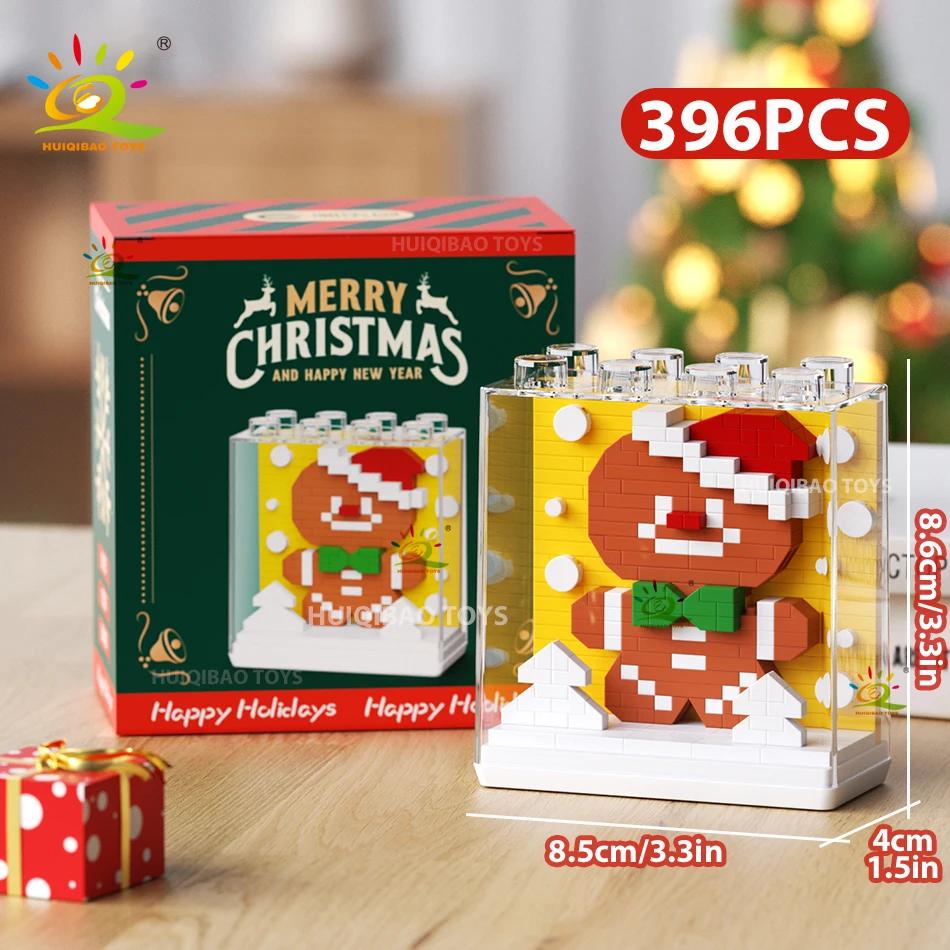 HUIQIBAO Dětský Mini Vánoční Stromeček Model Santa Clause Micro Kostky Stavebnice Město DIY ZOO Vitríny se Zvířaty Hračky Dárek