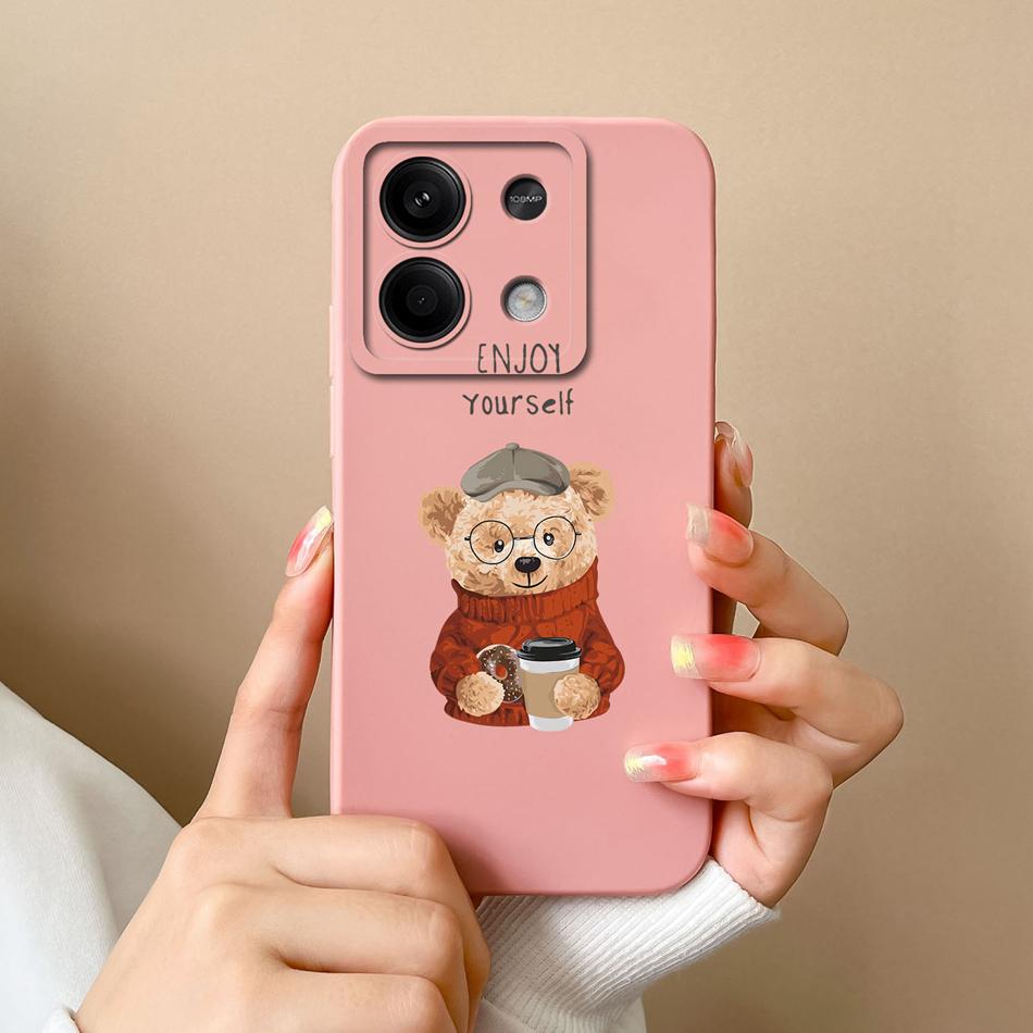 For Xiaomi Redmi Note 13 Pro Phone Case Bear Liquid Silicone Full Protection Anti Drop Cover For Redmi Note13 13Pro 4G 5G Capa
