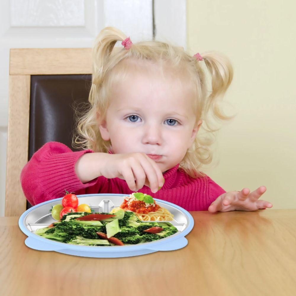 3 Grids Sucker Children Dishes Bear Shape Kids Feeding Plate Snack Bowl Kindergarten
