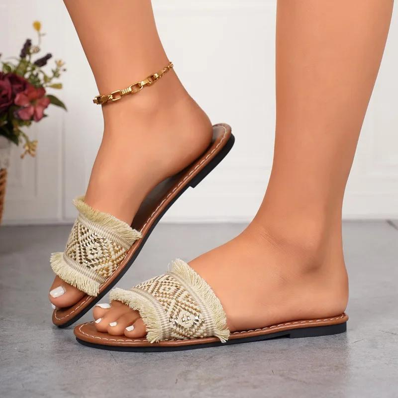 Fashion Women's Shoes 2024 Open Toe Women's Slippers Casual Daily Slippers Women Color Matching Plus Size Flat with Outdoor Sandals